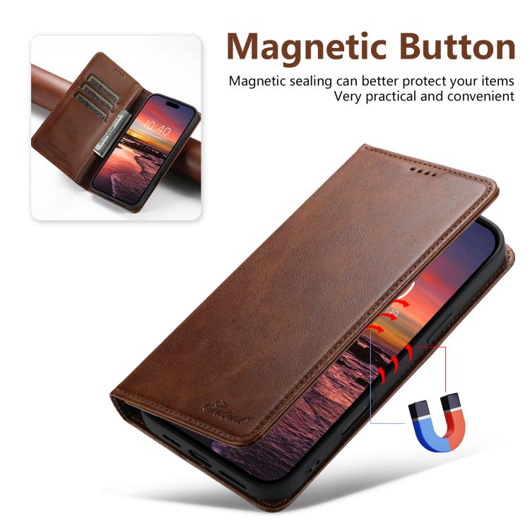 For iPhone 17 Suteni Calf Texture Horizontal Flip Leather Phone Case(Brown) - iPhone 17 Cases by Suteni | Online Shopping UK | buy2fix