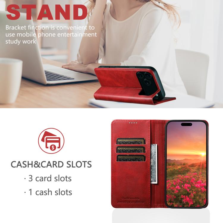 For iPhone 17 Suteni Calf Texture Horizontal Flip Leather Phone Case(Red) - iPhone 17 Cases by Suteni | Online Shopping UK | buy2fix