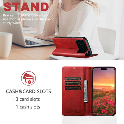 For iPhone 17 Suteni Calf Texture Horizontal Flip Leather Phone Case(Red) - iPhone 17 Cases by Suteni | Online Shopping UK | buy2fix