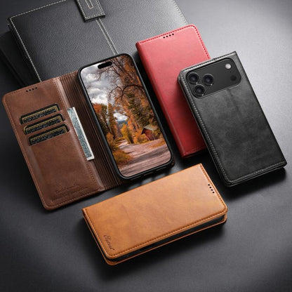 For iPhone 16e Suteni Calf Texture Horizontal Flip Leather Phone Case(Brown) - iPhone 16e Cases by Suteni | Online Shopping UK | buy2fix