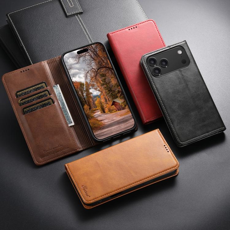 For iPhone 16 Pro Suteni Calf Texture Horizontal Flip Leather Phone Case(Black) by Suteni