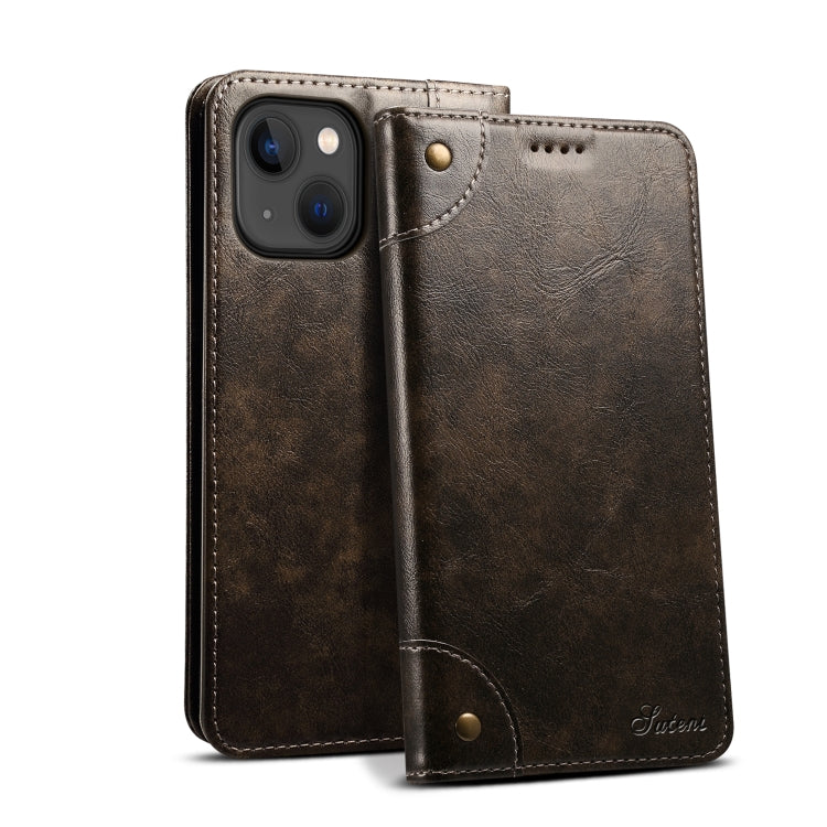 For iPhone 15 Suteni Baroque Calf Texture Buckle Wallet Leather Phone Case(Black) - iPhone 15 Cases by Suteni | Online Shopping UK | buy2fix