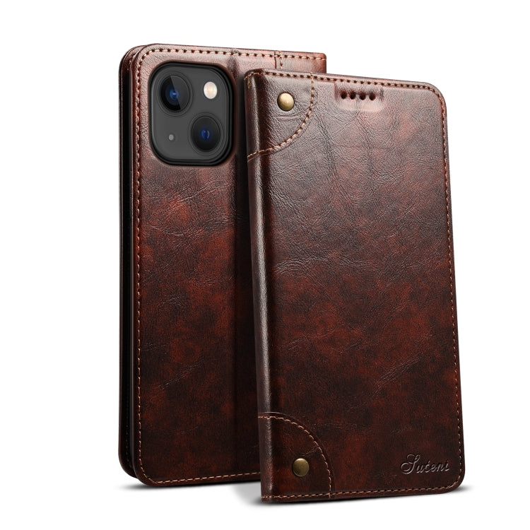 For iPhone 15 Suteni Baroque Calf Texture Buckle Wallet Leather Phone Case(Brown) - iPhone 15 Cases by Suteni | Online Shopping UK | buy2fix