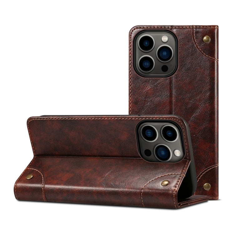 For iPhone 15 Pro Suteni Baroque Calf Texture Buckle Wallet Leather Phone Case(Brown) - iPhone 15 Pro Cases by Suteni | Online Shopping UK | buy2fix