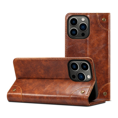 For iPhone 15 Pro Suteni Baroque Calf Texture Buckle Wallet Leather Phone Case(Khaki) - iPhone 15 Pro Cases by Suteni | Online Shopping UK | buy2fix