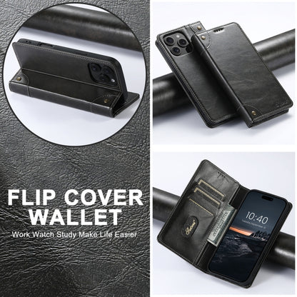 For iPhone 16 Suteni Baroque Calf Texture Buckle Wallet Leather Phone Case(Black) by Suteni