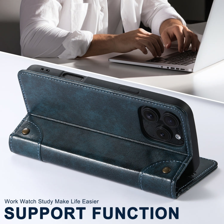 For iPhone 16 Suteni Baroque Calf Texture Buckle Wallet Leather Phone Case(Blue) by Suteni