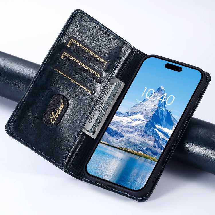 For iPhone 16 Pro Suteni Baroque Calf Texture Buckle Wallet Leather Phone Case(Blue) by Suteni
