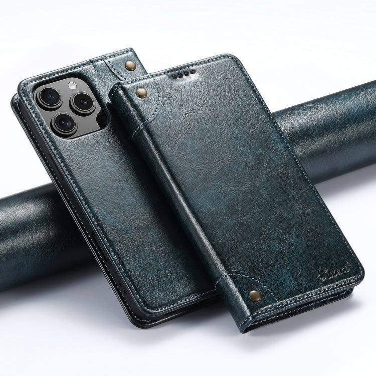 For iPhone 16 Pro Suteni Baroque Calf Texture Buckle Wallet Leather Phone Case(Blue) by Suteni