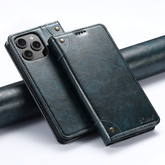 For iPhone 16 Pro Suteni Baroque Calf Texture Buckle Wallet Leather Phone Case(Blue) by Suteni