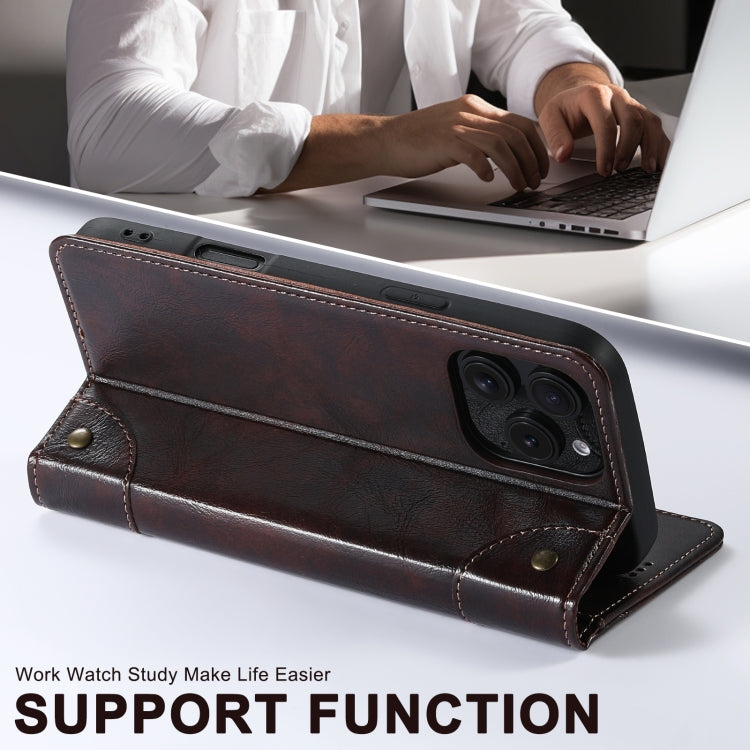 For iPhone 16 Plus Suteni Baroque Calf Texture Buckle Wallet Leather Phone Case(Brown) by Suteni