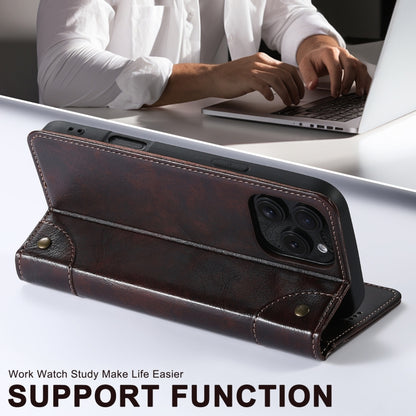 For iPhone 16 Plus Suteni Baroque Calf Texture Buckle Wallet Leather Phone Case(Brown) by Suteni