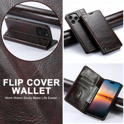 For iPhone 16 Plus Suteni Baroque Calf Texture Buckle Wallet Leather Phone Case(Brown) by Suteni