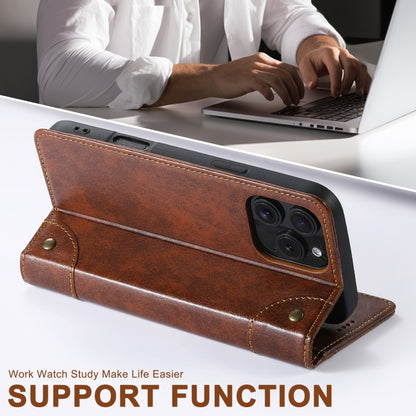 For iPhone 16 Plus Suteni Baroque Calf Texture Buckle Wallet Leather Phone Case(Khaki) by Suteni