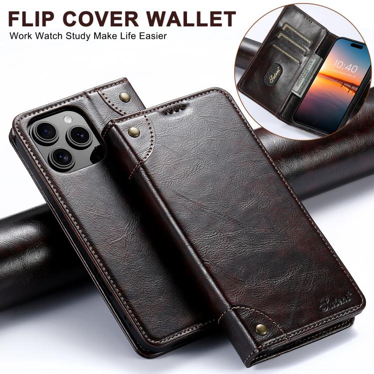 For iPhone 16e Suteni Baroque Calf Texture Buckle Wallet Leather Phone Case(Brown) - iPhone 16e Cases by Suteni | Online Shopping UK | buy2fix