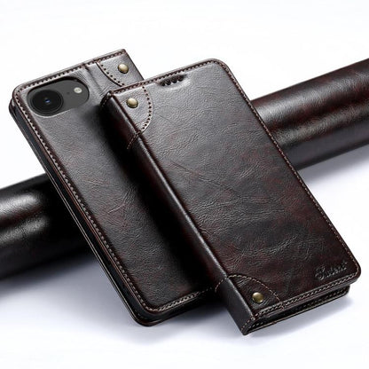 For iPhone 16e Suteni Baroque Calf Texture Buckle Wallet Leather Phone Case(Brown) - iPhone 16e Cases by Suteni | Online Shopping UK | buy2fix