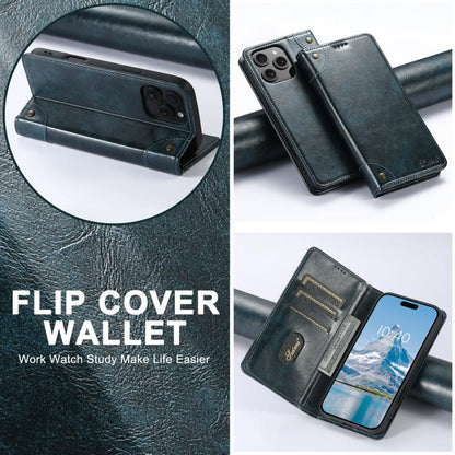 For iPhone 16e Suteni Baroque Calf Texture Buckle Wallet Leather Phone Case(Blue) - iPhone 16e Cases by Suteni | Online Shopping UK | buy2fix