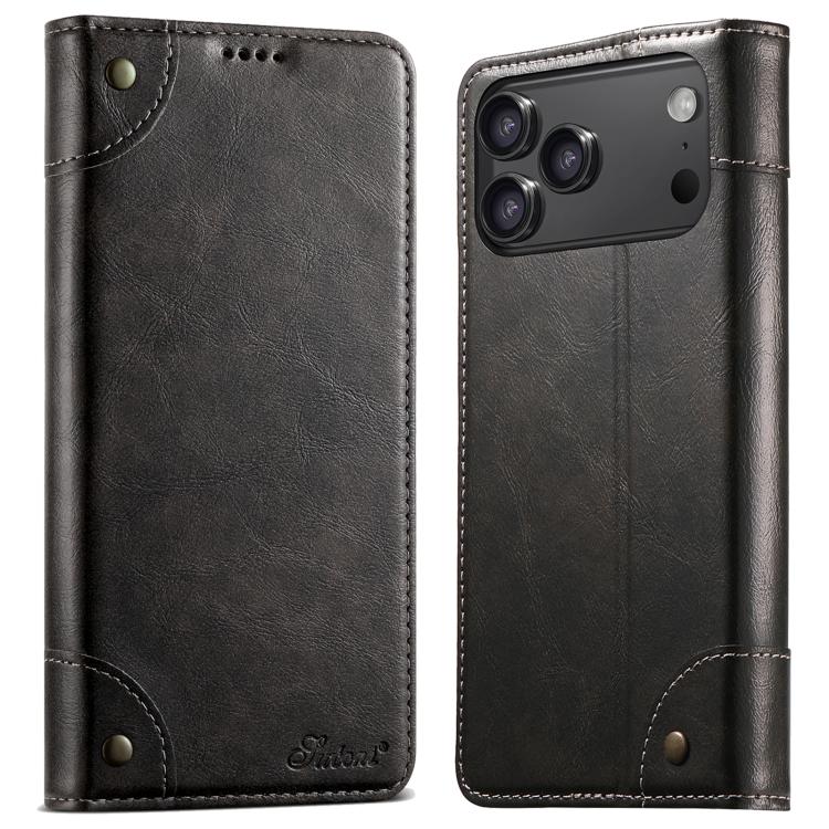 For iPhone 17 Pro Max Suteni Baroque Calf Texture Buckle Wallet Leather Phone Case(Black) - iPhone 17 Pro Max Cases by Suteni | Online Shopping UK | buy2fix