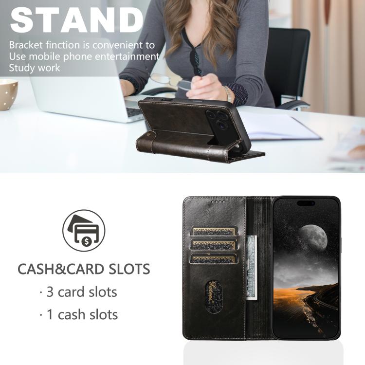 For iPhone 17 Pro Max Suteni Baroque Calf Texture Buckle Wallet Leather Phone Case(Black) - iPhone 17 Pro Max Cases by Suteni | Online Shopping UK | buy2fix