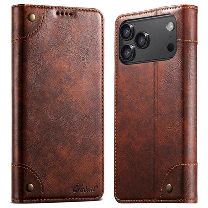 For iPhone 17 Pro Max Suteni Baroque Calf Texture Buckle Wallet Leather Phone Case(Khaki) - iPhone 17 Pro Max Cases by Suteni | Online Shopping UK | buy2fix