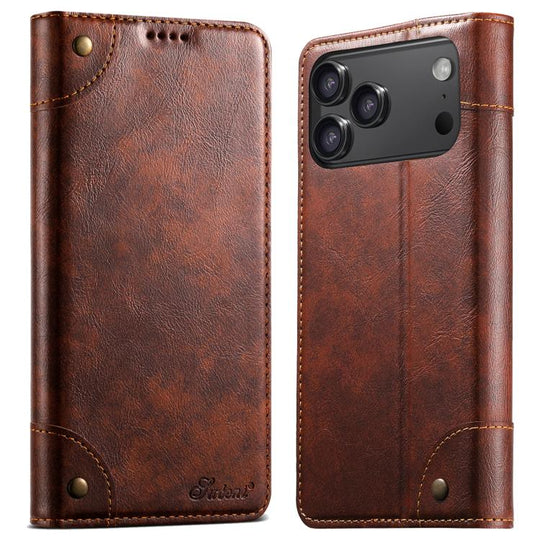 For iPhone 17 Pro Max Suteni Baroque Calf Texture Buckle Wallet Leather Phone Case(Khaki)