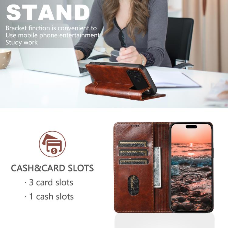 For iPhone 17 Pro Max Suteni Baroque Calf Texture Buckle Wallet Leather Phone Case(Khaki) - iPhone 17 Pro Max Cases by Suteni | Online Shopping UK | buy2fix