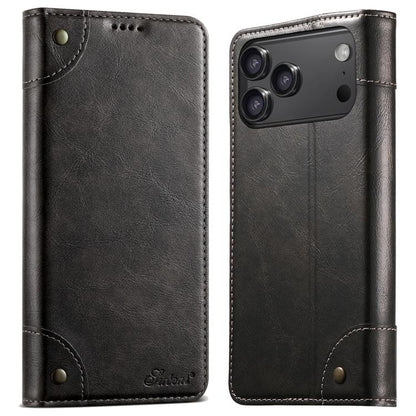 For iPhone 17 Pro Suteni Baroque Calf Texture Buckle Wallet Leather Phone Case(Black) - iPhone 17 Pro Cases by Suteni | Online Shopping UK | buy2fix