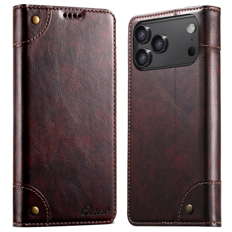 For iPhone 17 Pro Suteni Baroque Calf Texture Buckle Wallet Leather Phone Case(Brown) - iPhone 17 Pro Cases by Suteni | Online Shopping UK | buy2fix
