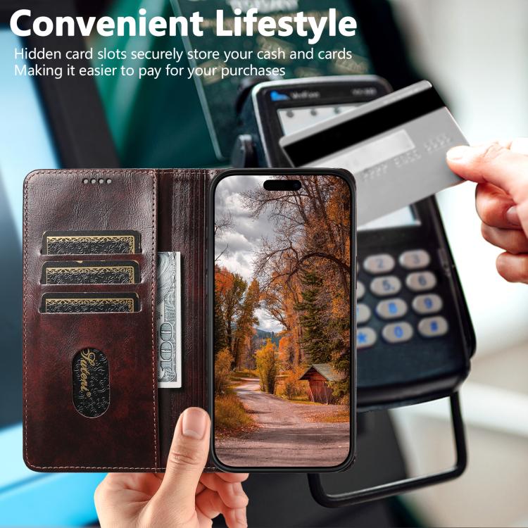 For iPhone 17 Pro Suteni Baroque Calf Texture Buckle Wallet Leather Phone Case(Brown) - iPhone 17 Pro Cases by Suteni | Online Shopping UK | buy2fix