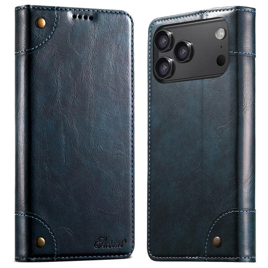 For iPhone 17 Pro Suteni Baroque Calf Texture Buckle Wallet Leather Phone Case(Blue)