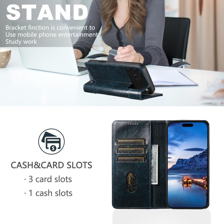 For iPhone 17 Pro Suteni Baroque Calf Texture Buckle Wallet Leather Phone Case(Blue) - iPhone 17 Pro Cases by Suteni | Online Shopping UK | buy2fix