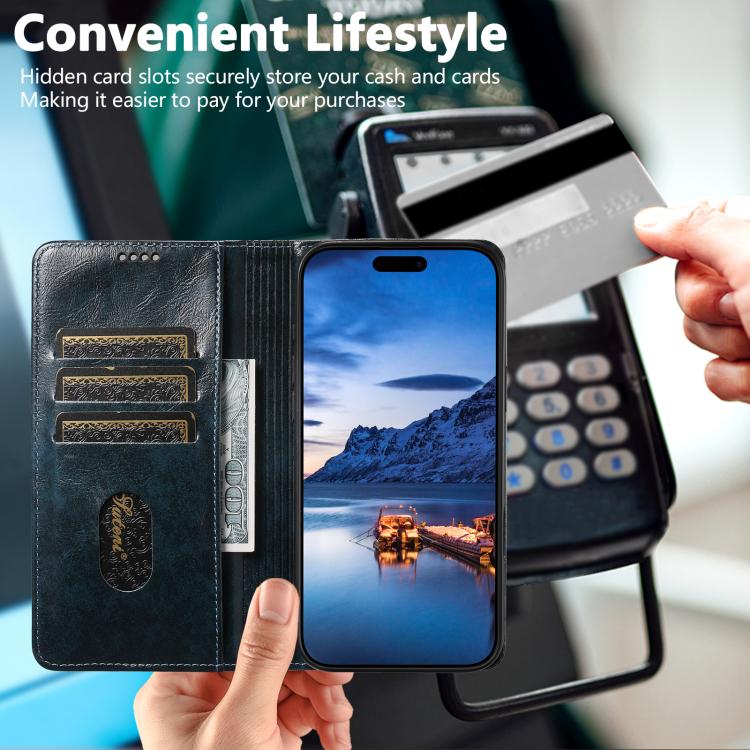 For iPhone 17 Pro Suteni Baroque Calf Texture Buckle Wallet Leather Phone Case(Blue) - iPhone 17 Pro Cases by Suteni | Online Shopping UK | buy2fix