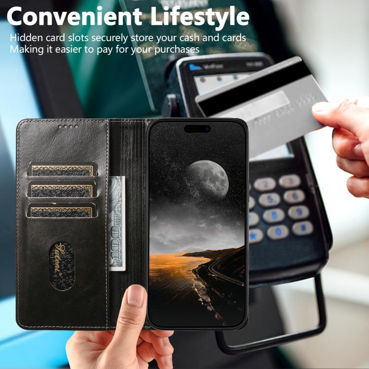 For iPhone Air Suteni Baroque Calf Texture Buckle Wallet Leather Phone Case(Black) - iPhone Air Cases by Suteni | Online Shopping UK | buy2fix