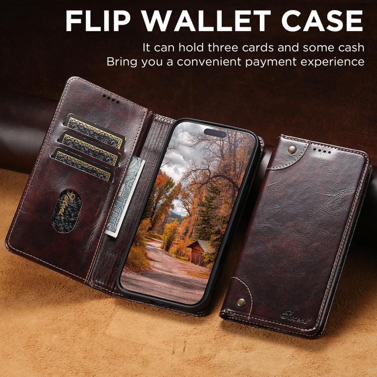 For iPhone Air Suteni Baroque Calf Texture Buckle Wallet Leather Phone Case(Brown) - iPhone Air Cases by Suteni | Online Shopping UK | buy2fix