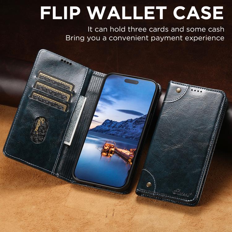 For iPhone 17 Air Suteni Baroque Calf Texture Buckle Wallet Leather Phone Case(Blue) - iPhone 17 Air Cases by Suteni | Online Shopping UK | buy2fix