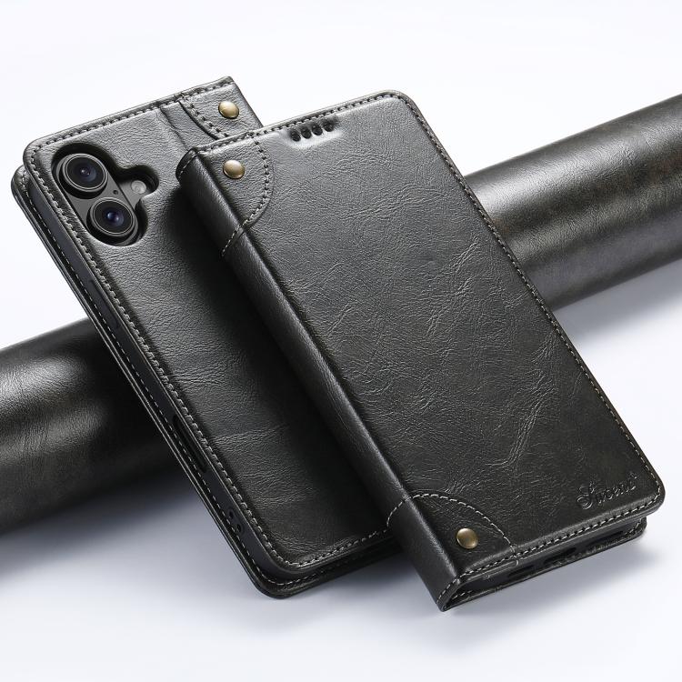 For iPhone 17 Suteni Baroque Calf Texture Buckle Wallet Leather Phone Case(Black) - iPhone 17 Cases by Suteni | Online Shopping UK | buy2fix