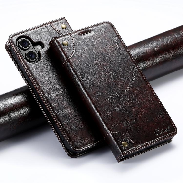 For iPhone 17 Suteni Baroque Calf Texture Buckle Wallet Leather Phone Case(Brown) - iPhone 17 Cases by Suteni | Online Shopping UK | buy2fix