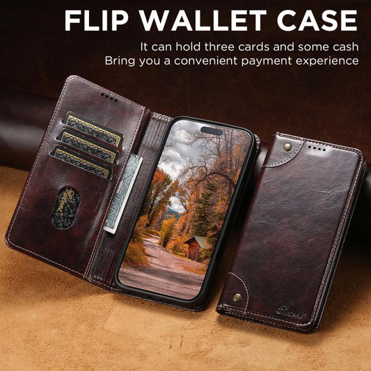 For iPhone 17 Suteni Baroque Calf Texture Buckle Wallet Leather Phone Case(Brown) - iPhone 17 Cases by Suteni | Online Shopping UK | buy2fix