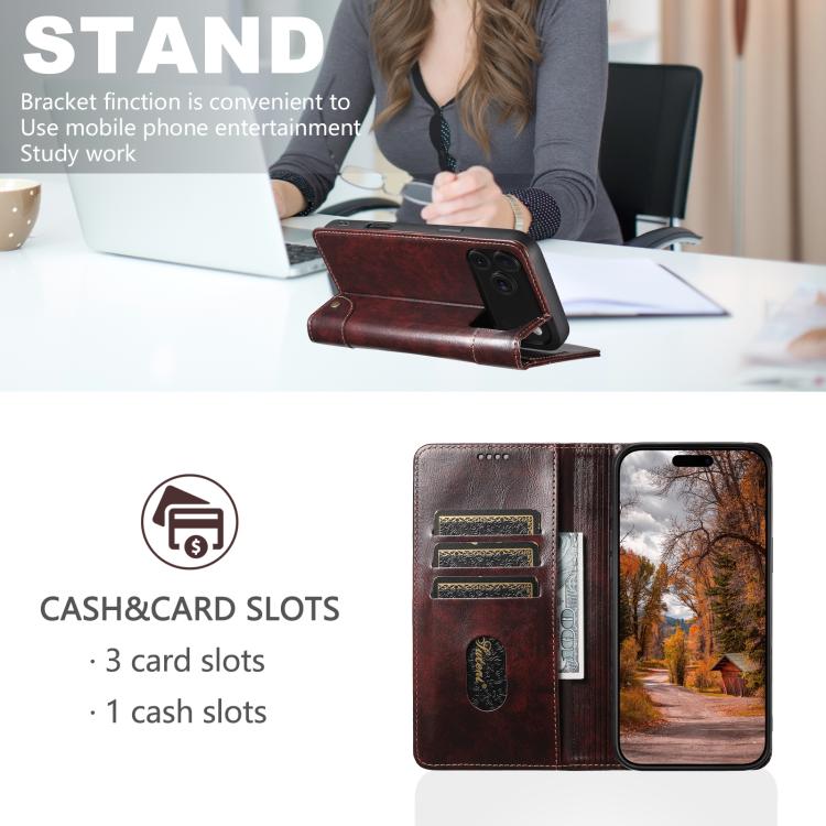 For iPhone 17 Suteni Baroque Calf Texture Buckle Wallet Leather Phone Case(Brown) - iPhone 17 Cases by Suteni | Online Shopping UK | buy2fix