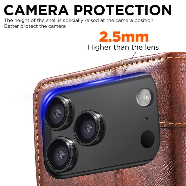 For iPhone 17 Suteni Baroque Calf Texture Buckle Wallet Leather Phone Case(Khaki) - iPhone 17 Cases by Suteni | Online Shopping UK | buy2fix