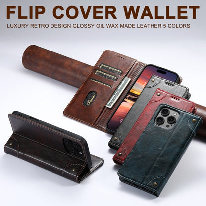 For iPhone 15 Pro Suteni Baroque Calf Texture Buckle Wallet Leather Phone Case(Khaki) - iPhone 15 Pro Cases by Suteni | Online Shopping UK | buy2fix