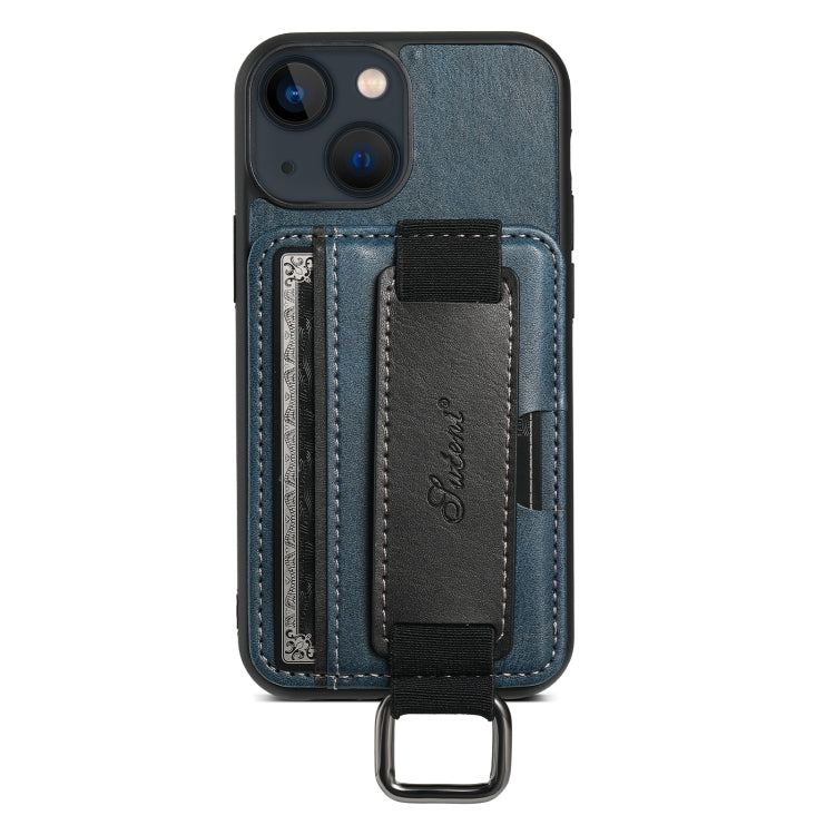 For iPhone 15 Suteni H13 Card Wallet Wrist Strap Holder PU Phone Case(Blue) - iPhone 15 Cases by Suteni | Online Shopping UK | buy2fix