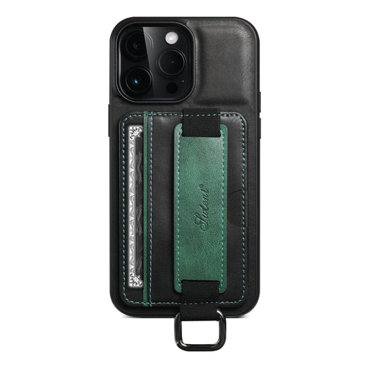 For iPhone 15 Pro Suteni H13 Card Wallet Wrist Strap Holder PU Phone Case(Black) - iPhone 15 Pro Cases by Suteni | Online Shopping UK | buy2fix