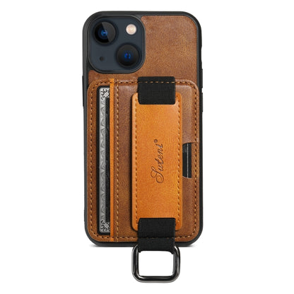 For iPhone 15 Plus Suteni H13 Card Wallet Wrist Strap Holder PU Phone Case(Brown) - iPhone 15 Plus Cases by Suteni | Online Shopping UK | buy2fix