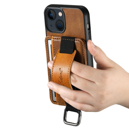 For iPhone 15 Plus Suteni H13 Card Wallet Wrist Strap Holder PU Phone Case(Brown) - iPhone 15 Plus Cases by Suteni | Online Shopping UK | buy2fix