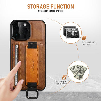 For iPhone 16e Suteni H13 Card Wallet Wrist Strap Holder PU Phone Case(Brown) - iPhone 16e Cases by Suteni | Online Shopping UK | buy2fix