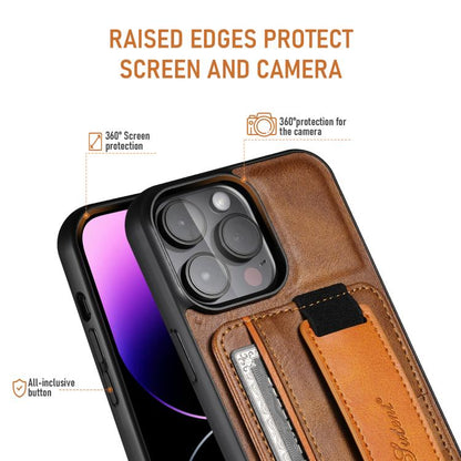 For iPhone 16e Suteni H13 Card Wallet Wrist Strap Holder PU Phone Case(Brown) - iPhone 16e Cases by Suteni | Online Shopping UK | buy2fix