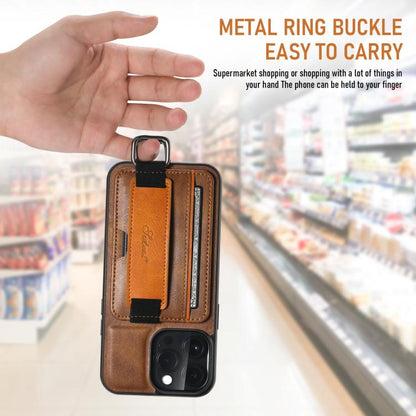 For iPhone 16e Suteni H13 Card Wallet Wrist Strap Holder PU Phone Case(Brown) - iPhone 16e Cases by Suteni | Online Shopping UK | buy2fix