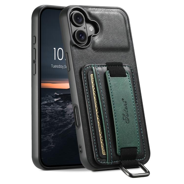 For iPhone 17 Suteni H13 Card Wallet Wrist Strap Holder PU Phone Case(Black) - iPhone 17 Cases by Suteni | Online Shopping UK | buy2fix