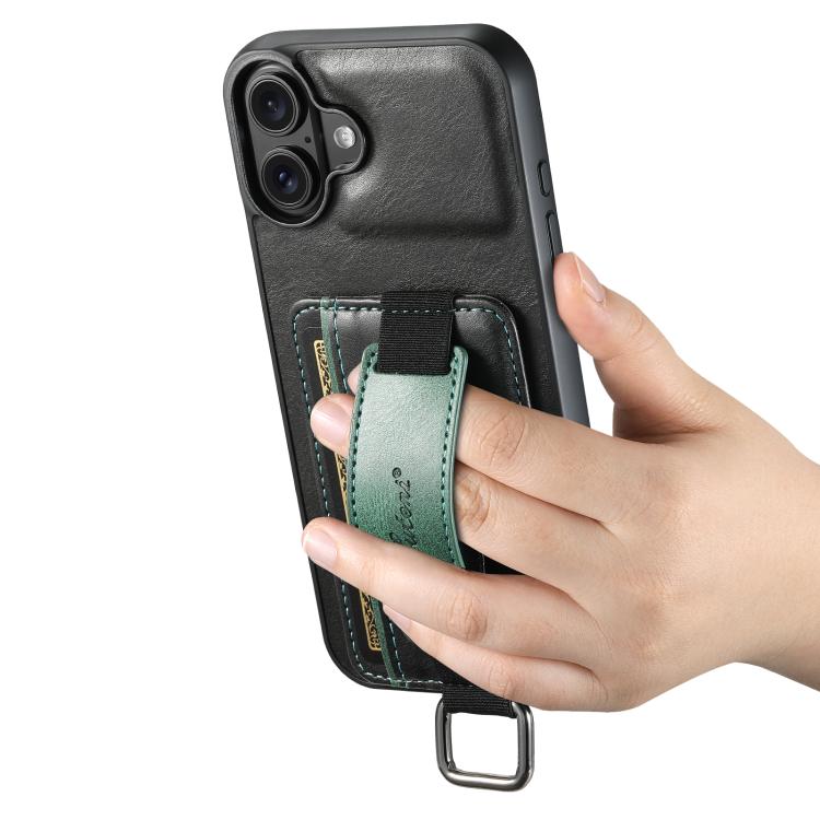 For iPhone 17 Suteni H13 Card Wallet Wrist Strap Holder PU Phone Case(Black) - iPhone 17 Cases by Suteni | Online Shopping UK | buy2fix